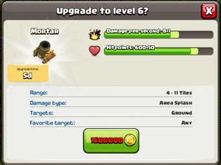 Upgrading mortar to lv 8 